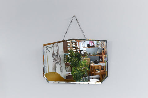 Vintage Frameless Mirror with Cut Glass Motif