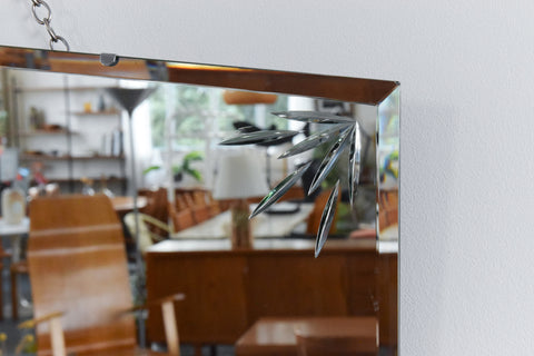 Vintage Frameless Mirror with Cut Glass Motif