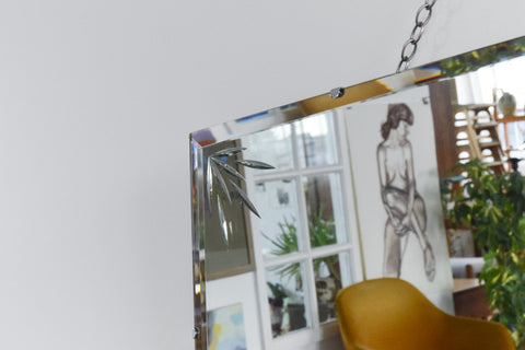 Vintage Frameless Mirror with Cut Glass Motif