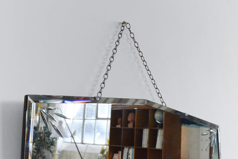 Vintage Frameless Mirror with Cut Glass Motif