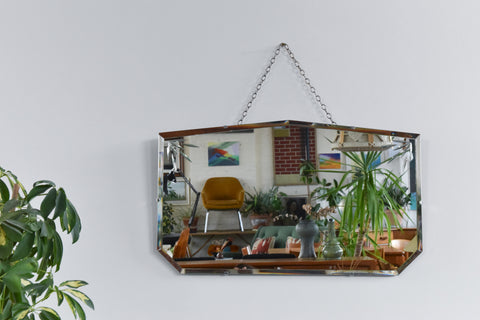 Vintage Frameless Mirror with Cut Glass Motif