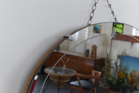 Vintage Frameless Mirror with Cut Glass Star Motif