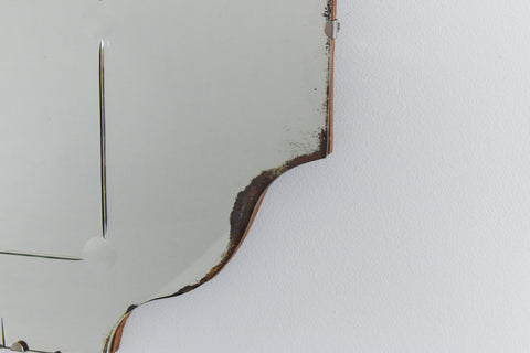 Vintage Frameless Mirror with Geometric Design Cut Glass