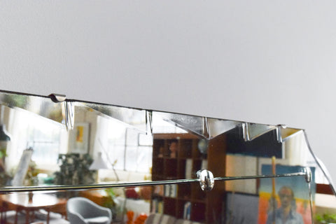 Vintage Frameless Mirror with Geometric Design Cut Glass