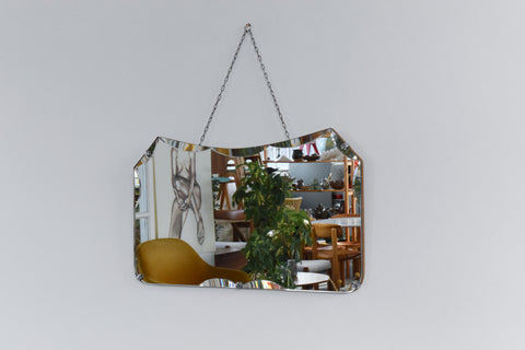 Vintage Frameless Mirror with Part Scallop Bevel