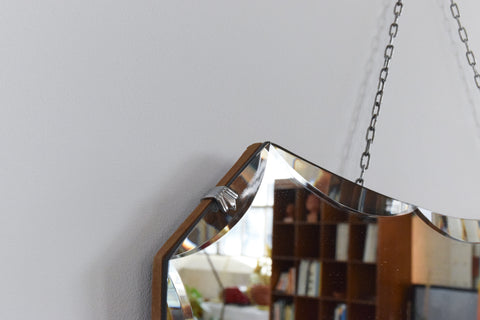 Vintage Frameless Mirror with Part Scallop Bevel