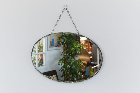Vintage Frameless Oval Bevelled Mirror