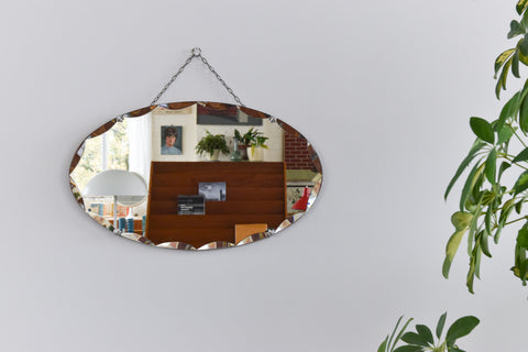 Vintage Frameless Oval Mirror