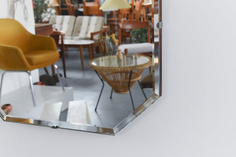 Vintage Frameless Portrait Octagonal Bevelled Mirror