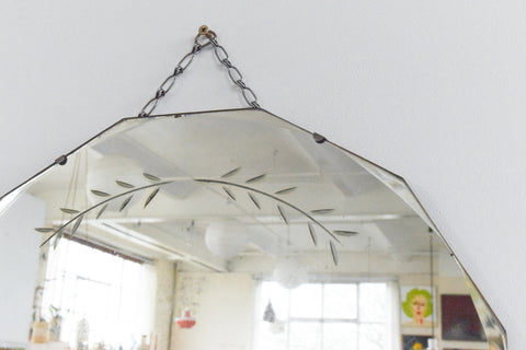 Vintage Frameless Round Cut Glass Bevelled Wall Mirror