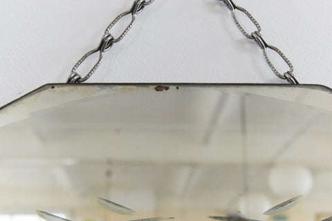 Vintage Frameless Round Cut Glass Bevelled Wall Mirror