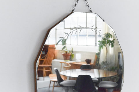Vintage Frameless Round Cut Glass Bevelled Wall Mirror