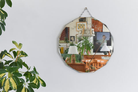 Vintage Frameless Round Cut Glass Bevelled Wall Mirror
