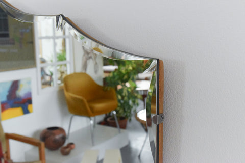 Vintage Frameless Shield Shaped Bevelled Mirror
