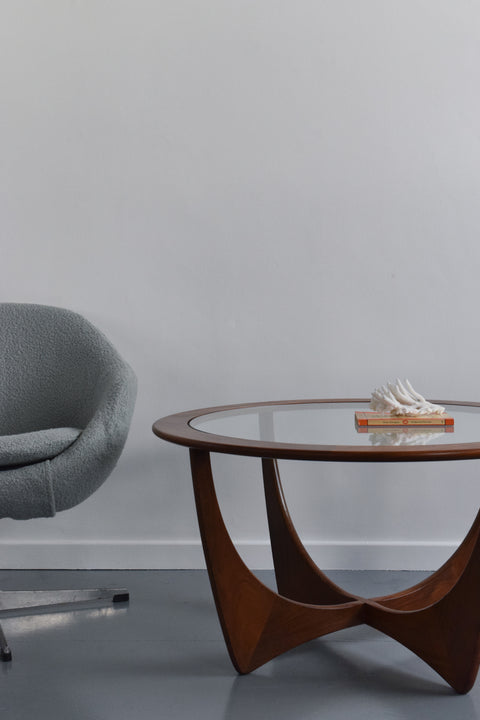 Vintage G Plan Circular Astro Teak Wood and Glass Coffee Table