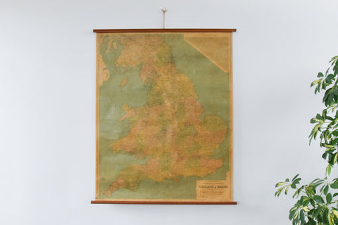 Vintage Geographia Wall Map of England and Wales by P. H. Thorpe