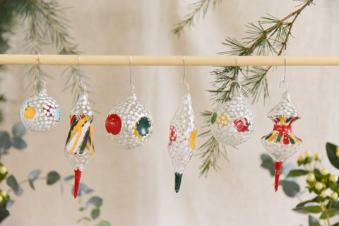 Vintage Glass Christmas Tree Baubles / Ornaments Set of 6 Boxed Assorted