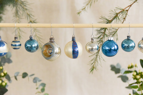 Vintage Glass Christmas Tree Baubles / Ornaments Set of 12 Boxed Assorted