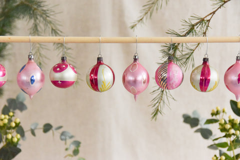 Vintage Glass Christmas Tree Baubles / Ornaments Set of 12 Boxed Assorted