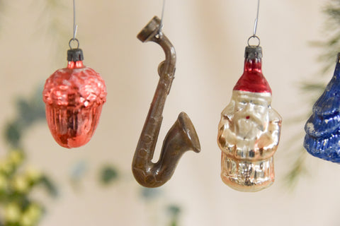 Vintage Glass Christmas Tree Baubles / Ornaments Set of 6 Novelty Boxed Assorted