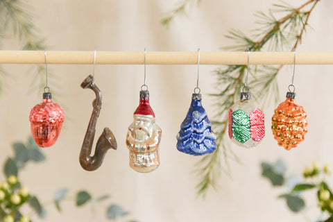 Vintage Glass Christmas Tree Baubles / Ornaments Set of 6 Novelty Boxed Assorted
