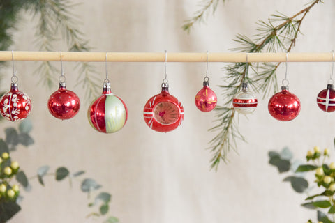 Vintage Glass Christmas Tree Baubles / Ornaments Set of 12 Boxed Assorted
