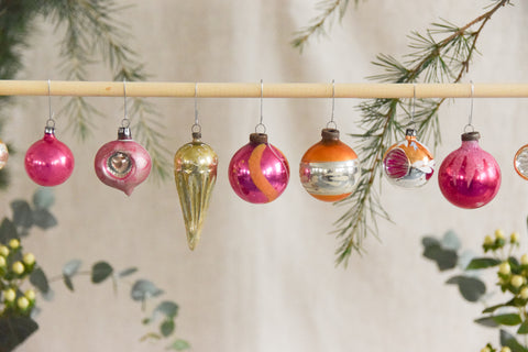 Vintage Glass Christmas Tree Baubles / Ornaments Set of 12 Boxed Assorted
