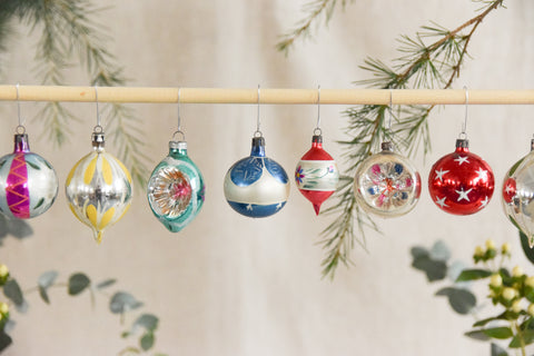 Vintage Glass Christmas Tree Baubles / Ornaments Set of 12 Boxed Assorted