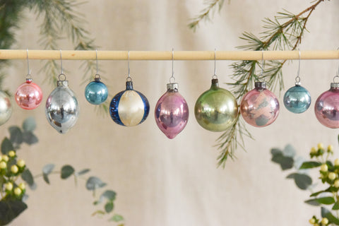Vintage Glass Christmas Tree Baubles / Ornaments Set of 12 Boxed Assorted