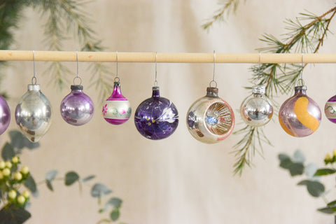 Vintage Glass Christmas Tree Baubles / Ornaments Set of 12 Boxed Assorted