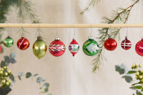 Vintage Glass Christmas Tree Baubles / Ornaments Set of 12 Boxed Assorted