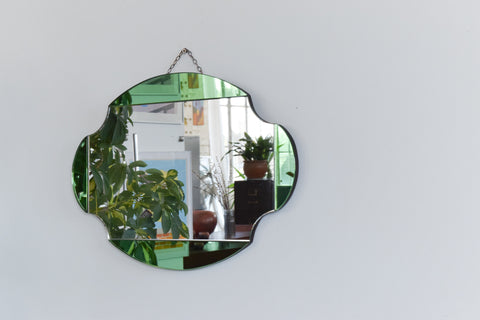 Vintage Green Art Deco Frameless Mirror