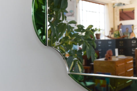 Vintage Green Art Deco Frameless Mirror