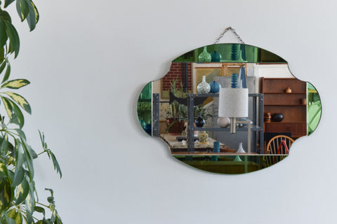 Vintage Green Art Deco Frameless Mirror