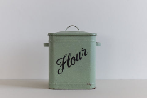 Vintage Green Enamel Flour Jar / Canister