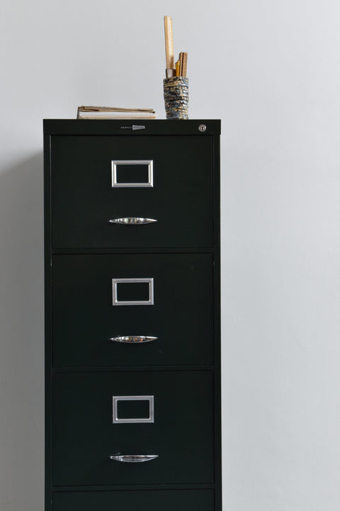 Vintage Green Metal Filing Cabinet by Harvey Milner