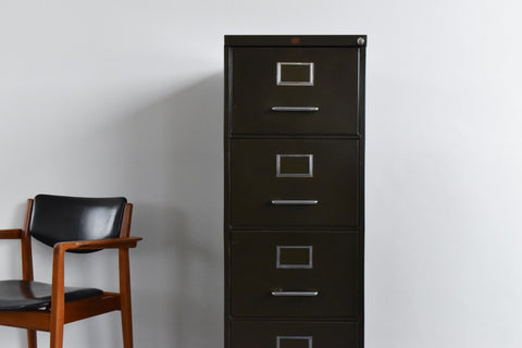 Vintage Green Metal Filing Cabinet by Howden