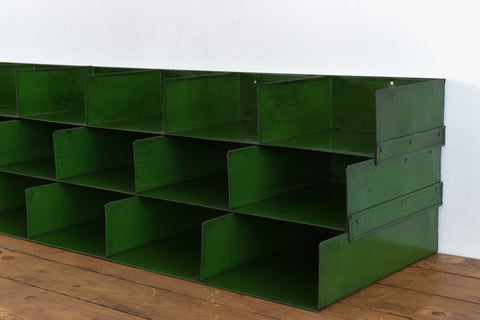 Vintage Green Metal Industrial Wall Mounted Pigeonhole Shelves