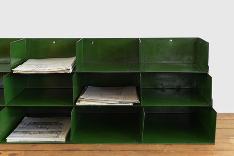 Vintage Green Metal Industrial Wall Mounted Pigeonhole Shelves
