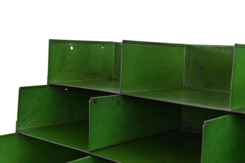 Vintage Green Metal Industrial Wall Mounted Pigeonhole ShelvesVintage Green Metal Industrial Wall Mounted Pigeonhole Shelves