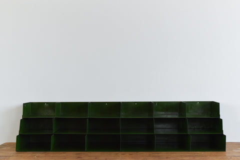 Vintage Green Metal Industrial Wall Mounted Pigeonhole Shelves