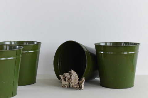 Vintage Green Metal Waste Paper Bin / Bucket