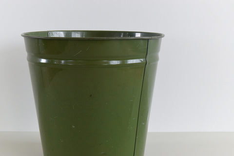 Vintage Green Metal Waste Paper Bin / Bucket