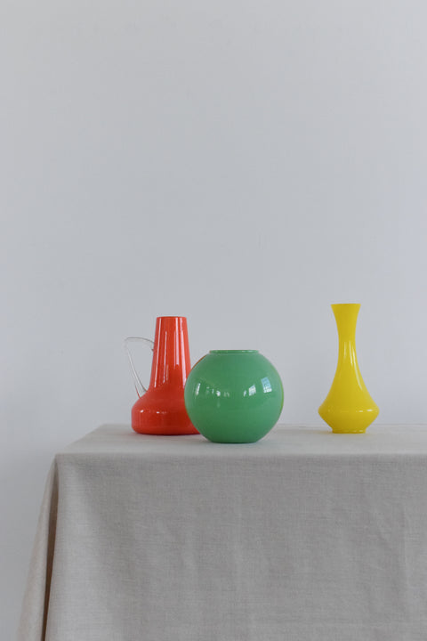 Collection of coloured vintage glass vases from Absolutely Nice Vintage