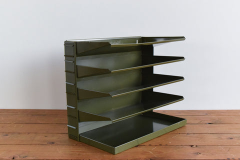 Vintage Green Metal Desk Tidy / Letter / Paper Rack by Veteran Series