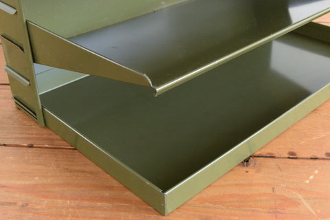 Vintage Green Metal Desk Tidy / Letter / Paper Rack by Veteran Series