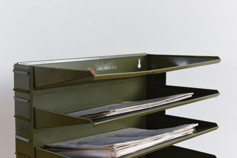Vintage Green Metal Desk Tidy / Letter / Paper Rack by Veteran Series
