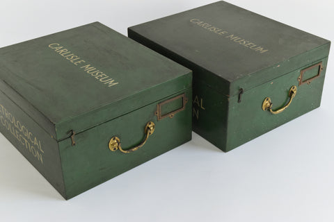 Vintage Green Wooden Ex-Museum of Carlisle Storage Box