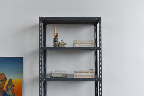 Vintage Grey Blue Dexion Industrial Adjustable Metal Shelving