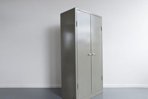 Vintage Grey Metal Industrial Double Door Locker / Cabinet by Triumph